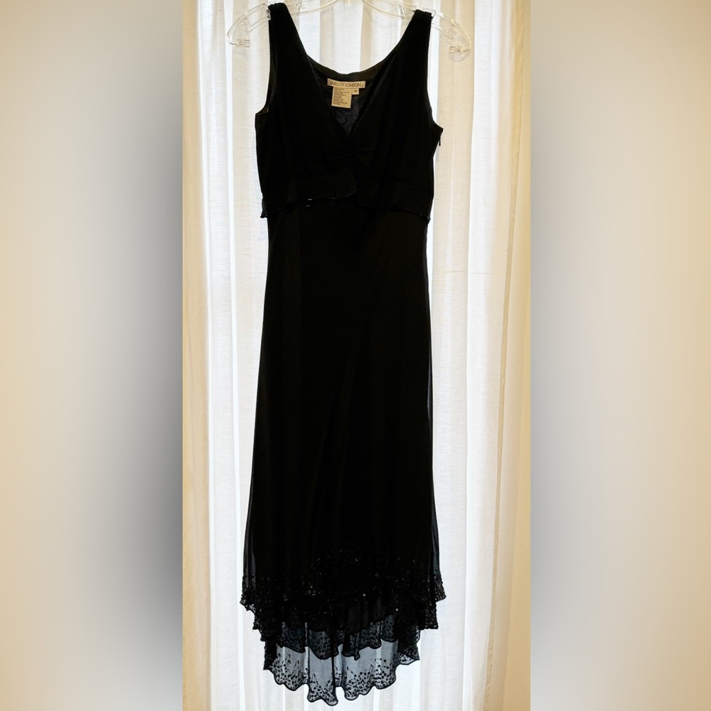 Long black crepe formal sleeveless dress